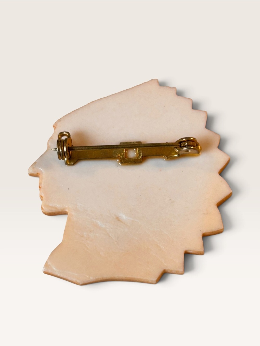 Vintage Ceramic Native American Chief Profile Brooch 1940s–60s, Caramel Glaze - Picture 2 of 4